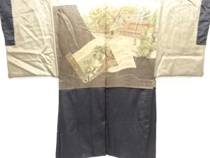 アンティーク　寺院風景模様肩裏男物羽織